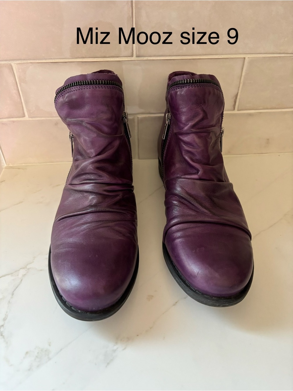 Miz Mooz Purple Luna Leather Zip Ankle Boots size 9